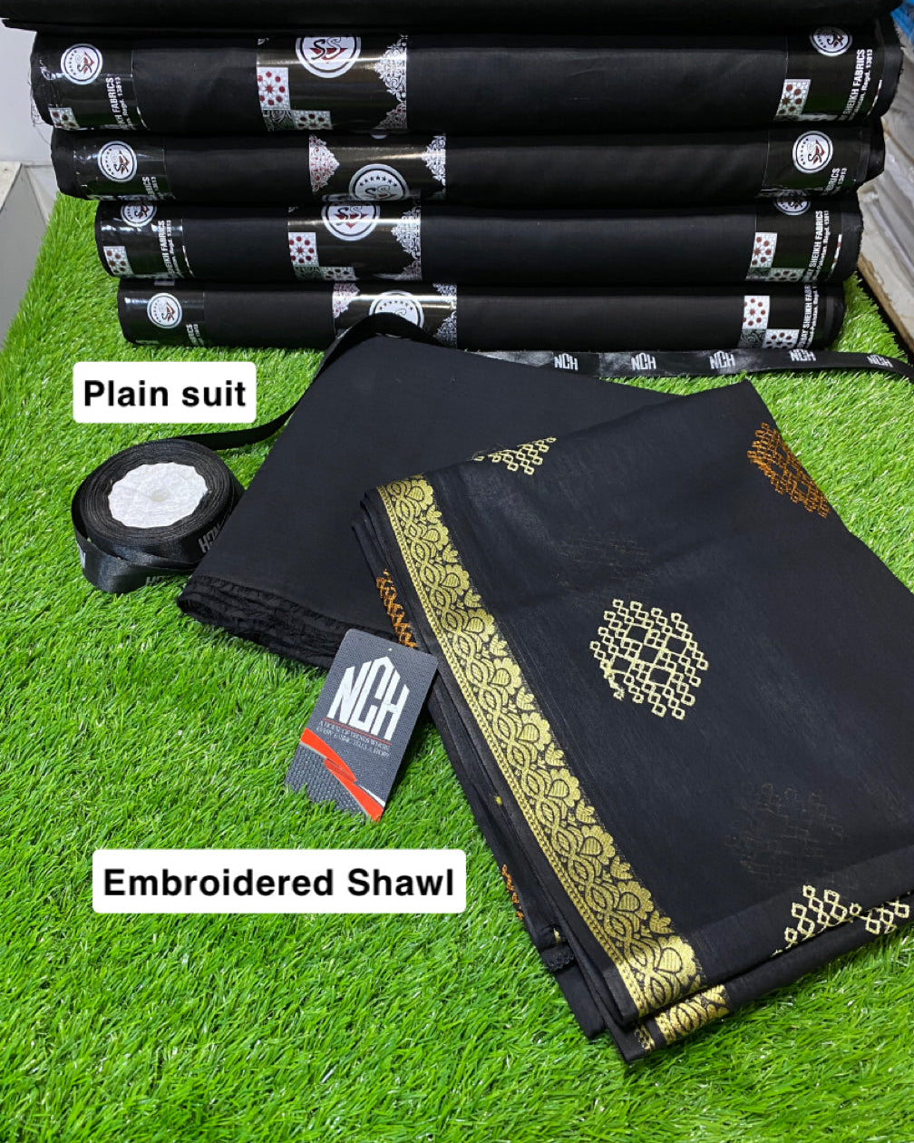 Embroidered lawn shawl with plain suit