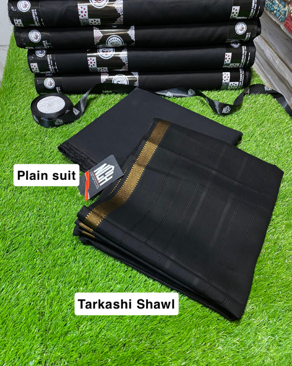 Tarkashi lawn shawl with plain suit