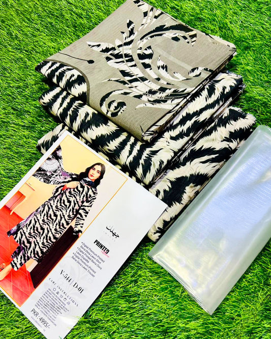 Zebra print fabric with a model image on a green grass background