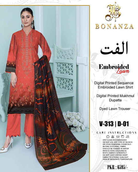 BONANZA LAWN EMBROIDERED |3 PIECE|الفت