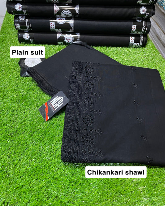 Chikan kari lawn shawl with plain suit