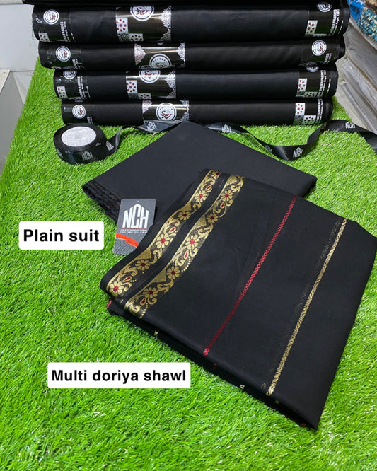 Multi Doriya lawn shawl with plain suit