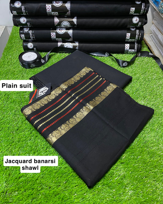 Jacquard Banarsi lawn shawl with plain suit