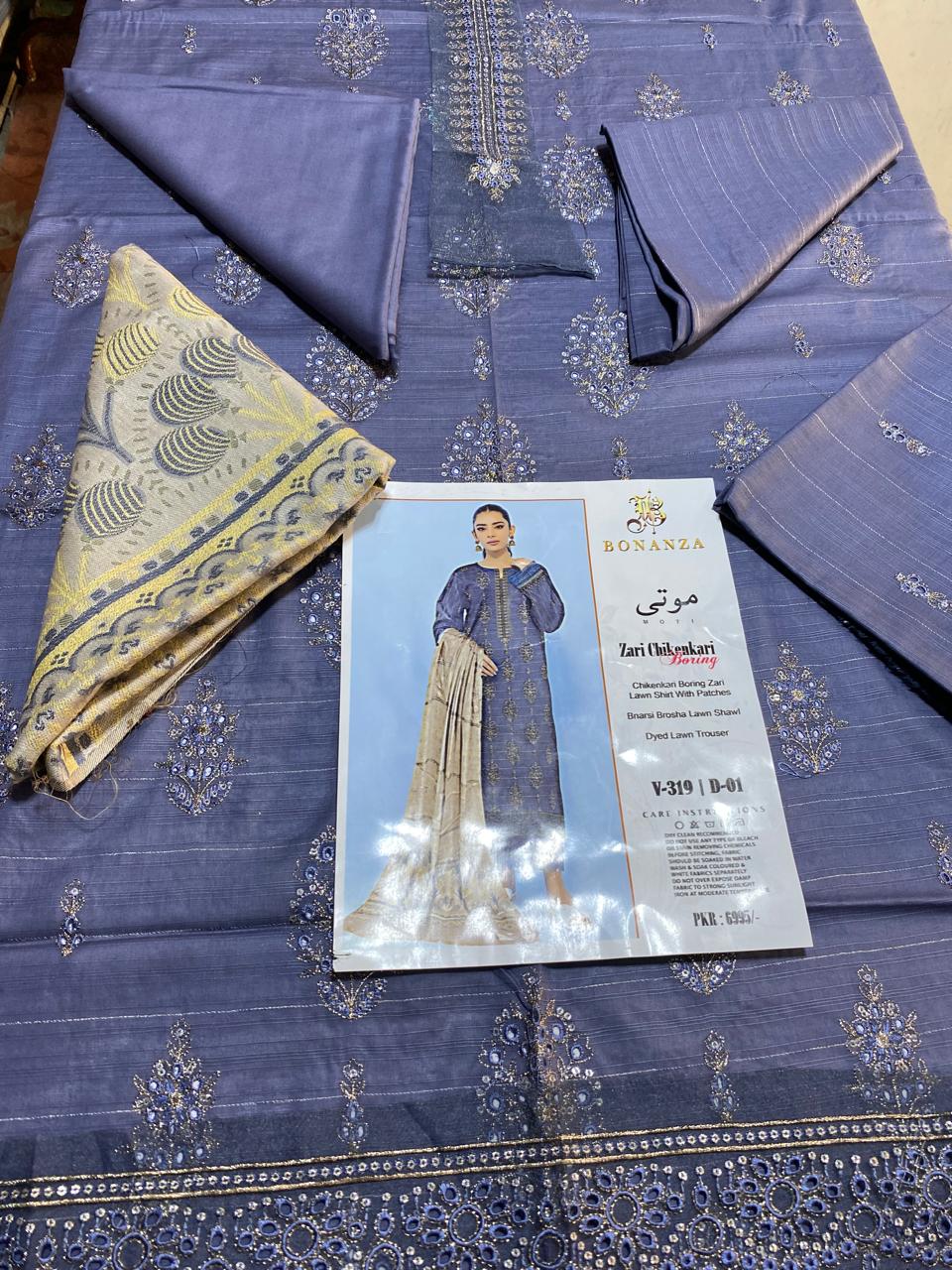 BONANZA LAWN EMBROIDERED |3 PIECE| with BANARSI shawl