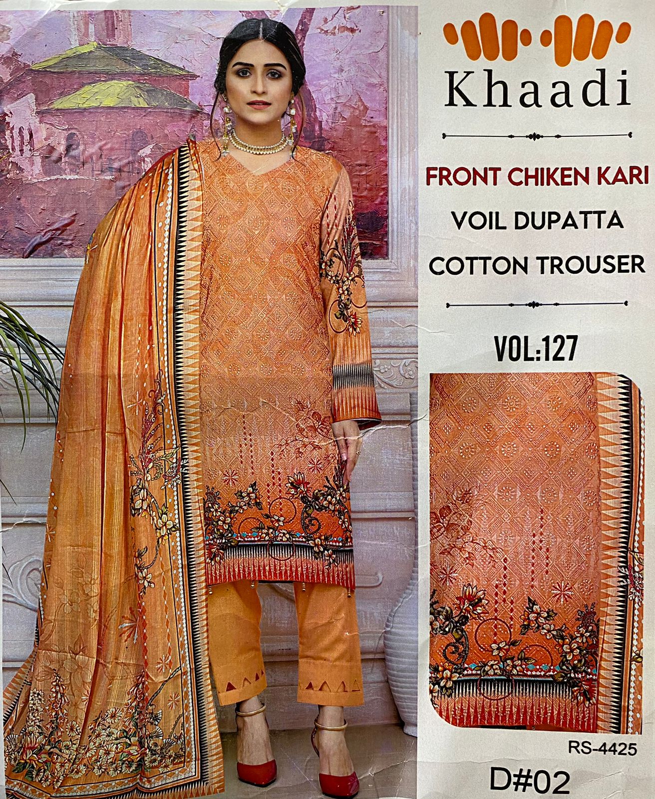 KHADI .  EMBROIDERED 3 PIECE WITH VOIL DUBATTA